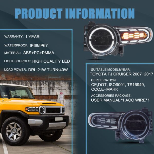 Headlights For Toyota FJ CRUISER 2007 - 2017 - Image 3