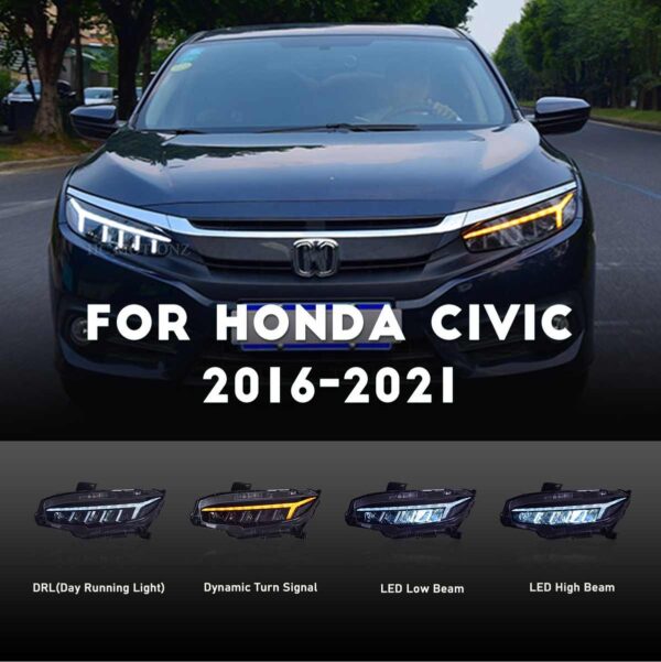 Headlights for Honda Civic 2016-2021 10th Gen with DRL Animation Lighting System - Image 2