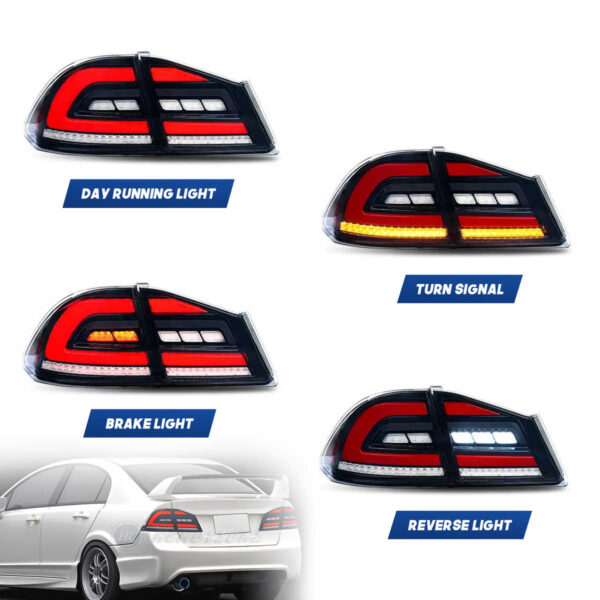 Tail Lights for Honda Civic Sedan/Type R 2006-2011 8th Gen FD2 FD3 DRL Start up Animation - Image 4