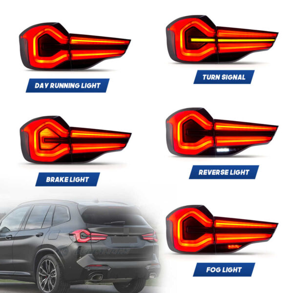 LED Tail Lights for for BMW X3 2018-2021 G01 G08 F97 with DRL & Start up Animation 2022 Look - Image 4