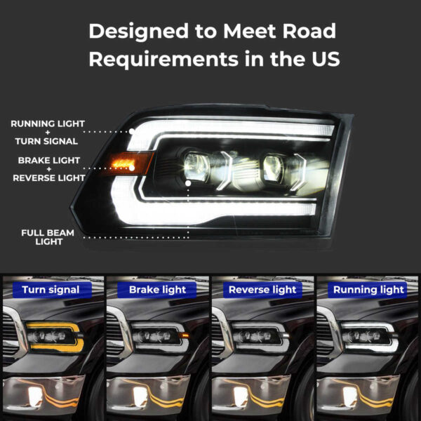 Headlights for Dodge Ram1500 2500 2009-2018 - Image 4