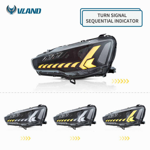 Headlights Assembly Fit for Mitsubishi Lancer & EVO X 2008 - 2020 With LED DRL Start UP Animation LED Sequential Turn Signal (Clear) - Image 6